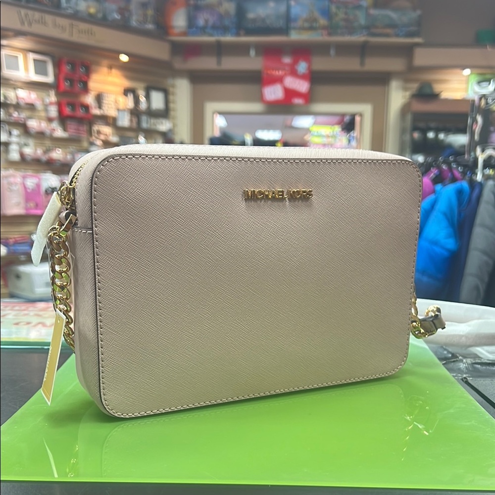 Michael Kors Cream Pink Crossbody Bag with Gold Hardware and Smooth Leather